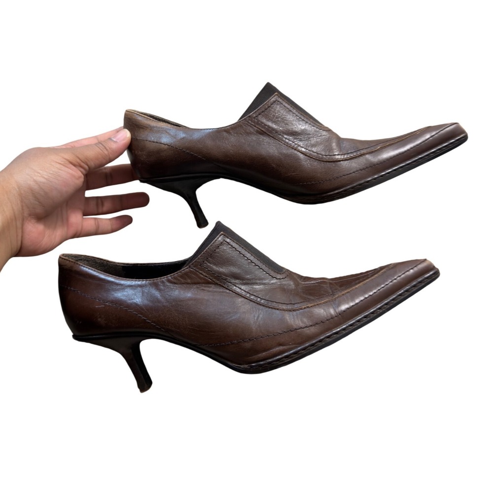Vintage ALDO Brown Leather Pointed Toe Kitten Heel Slip On Pumps EU 39 US 8.5/9
